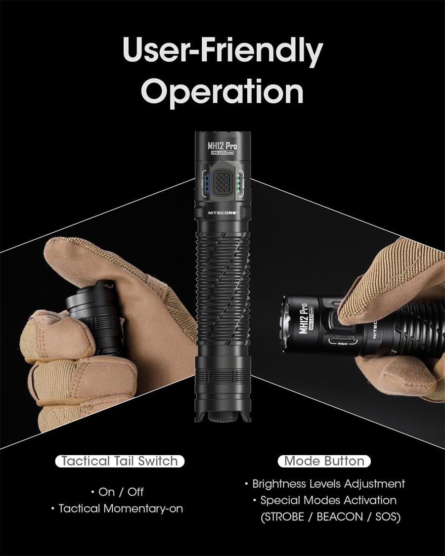 NITECORE MH12PRO 3300 LUMEN UHI USB-C TACTICAL TORCH 505 YARDS THROW