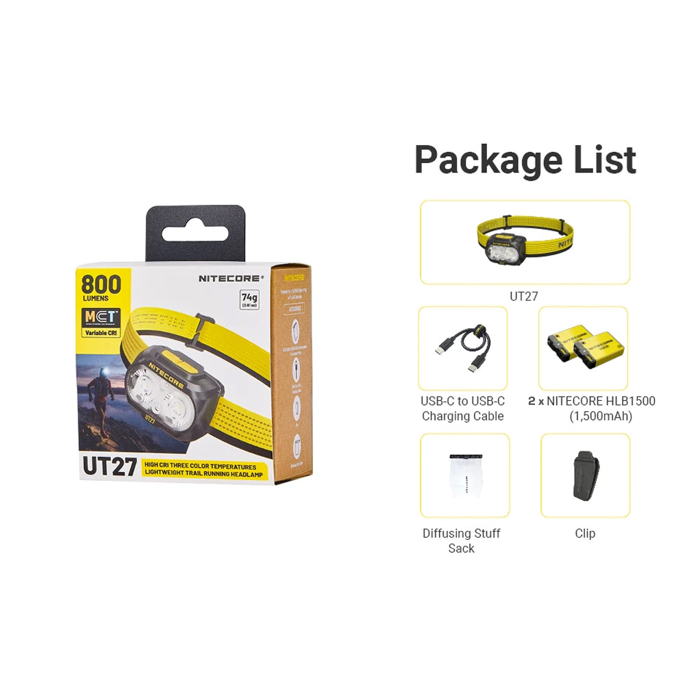 NITECORE 800 LUMEN USB RECHARGEABLE LED HEADLAMP TORCH YELLOW