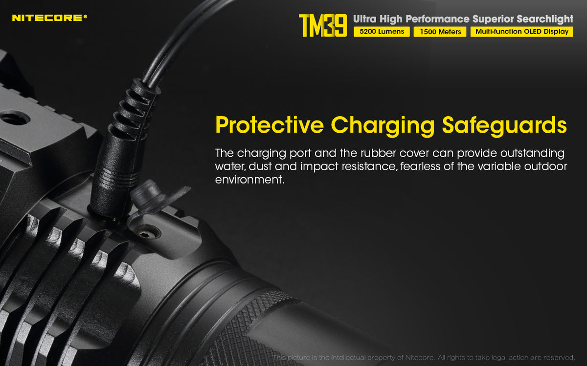 NITECORE TM39 5200 LUMEN LONG THROW RECHARGEABLE TORCH + ADAPTOR