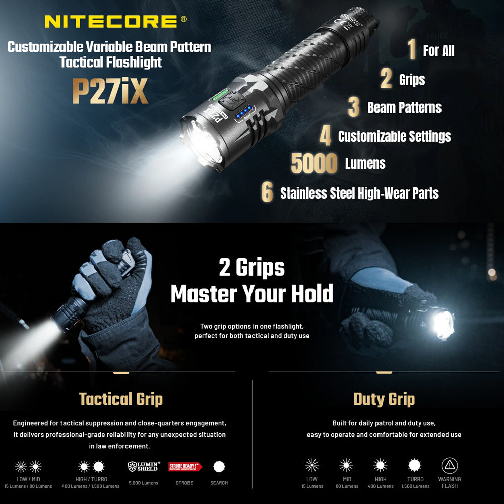 NITECORE RECHARGEABLE TACTICAL LED TORCH 5000 LUM WITH GLASS BREAK