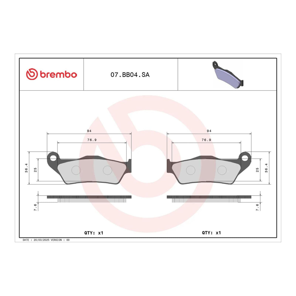 Brembo Prime Sinter Front Brake Pads 07BB04SA