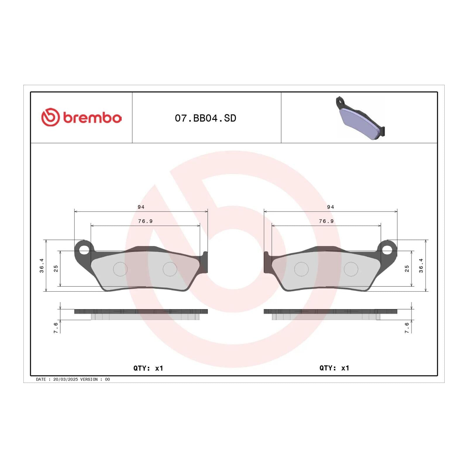 Brembo Prime Sinter Front Brake Pads 07BB04SD