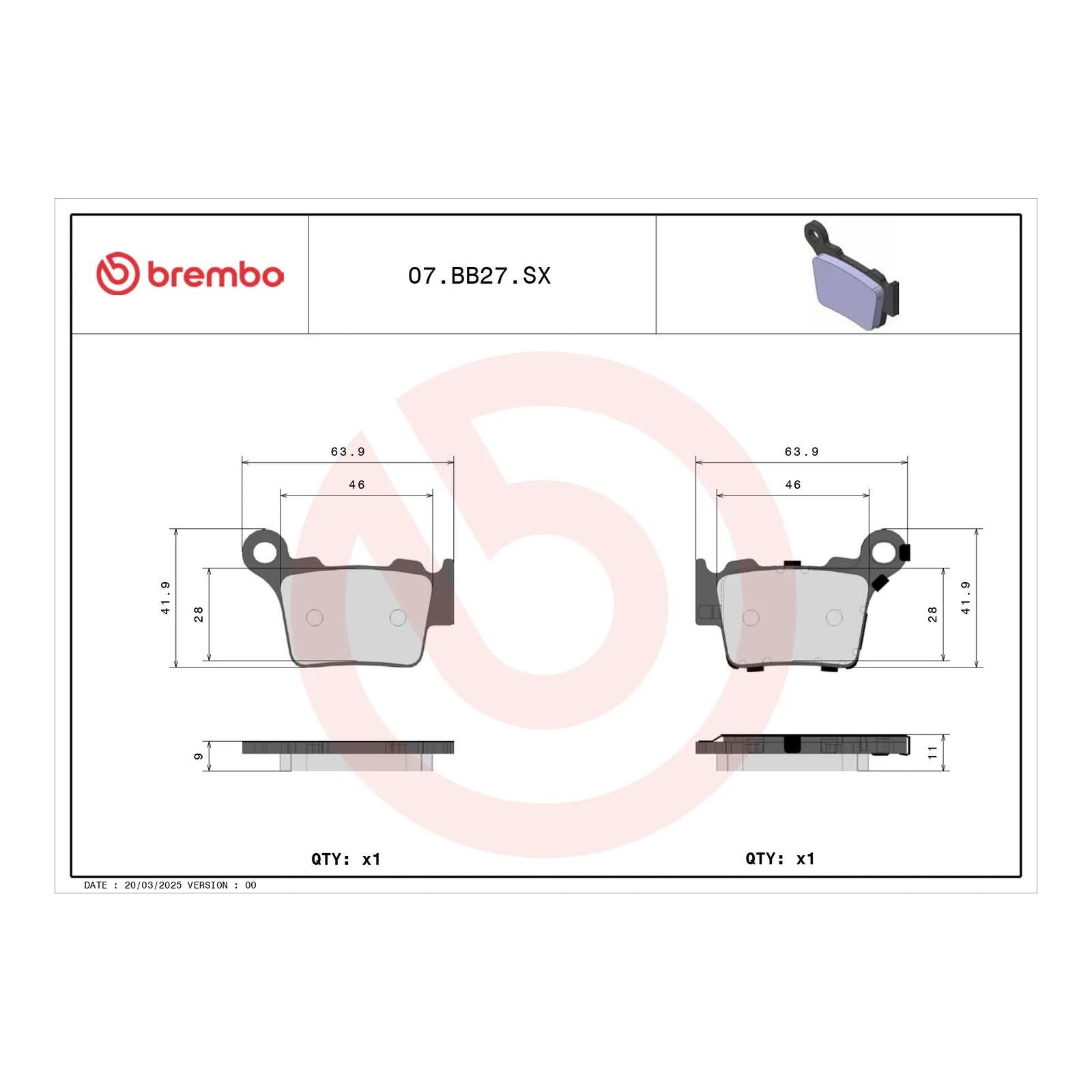 Brembo Upgrade Sinter Rear Brake Pads 07BB27SX