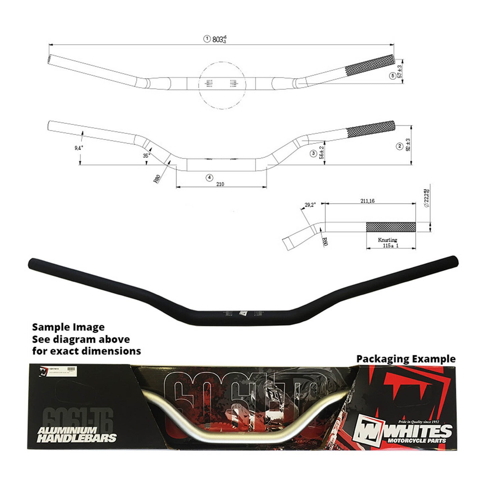 Whites Handlebar Taper AL6061 Black WR125/250/450 (’04) 1-1/8