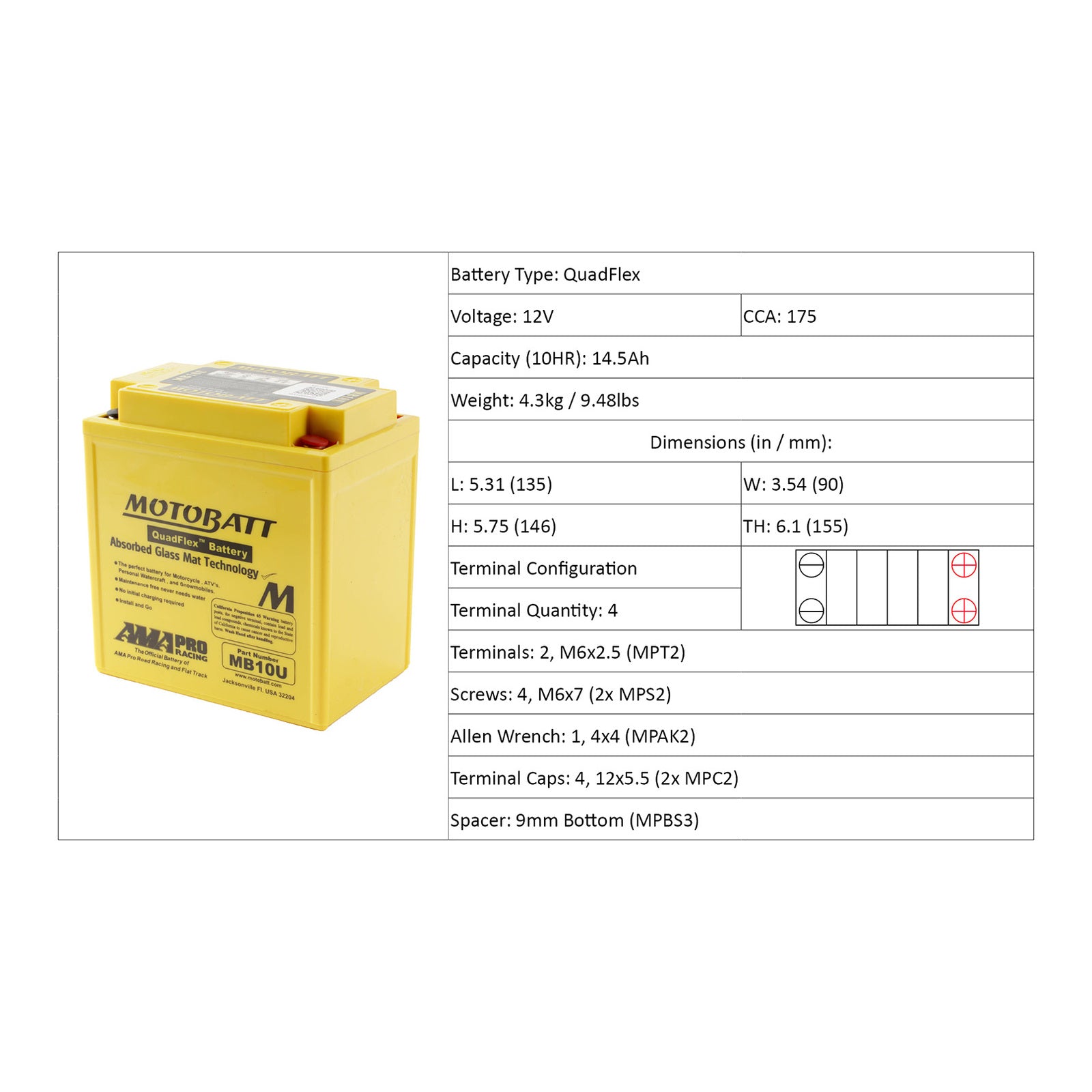 Motobatt Battery Quadflex AGM - MB10U