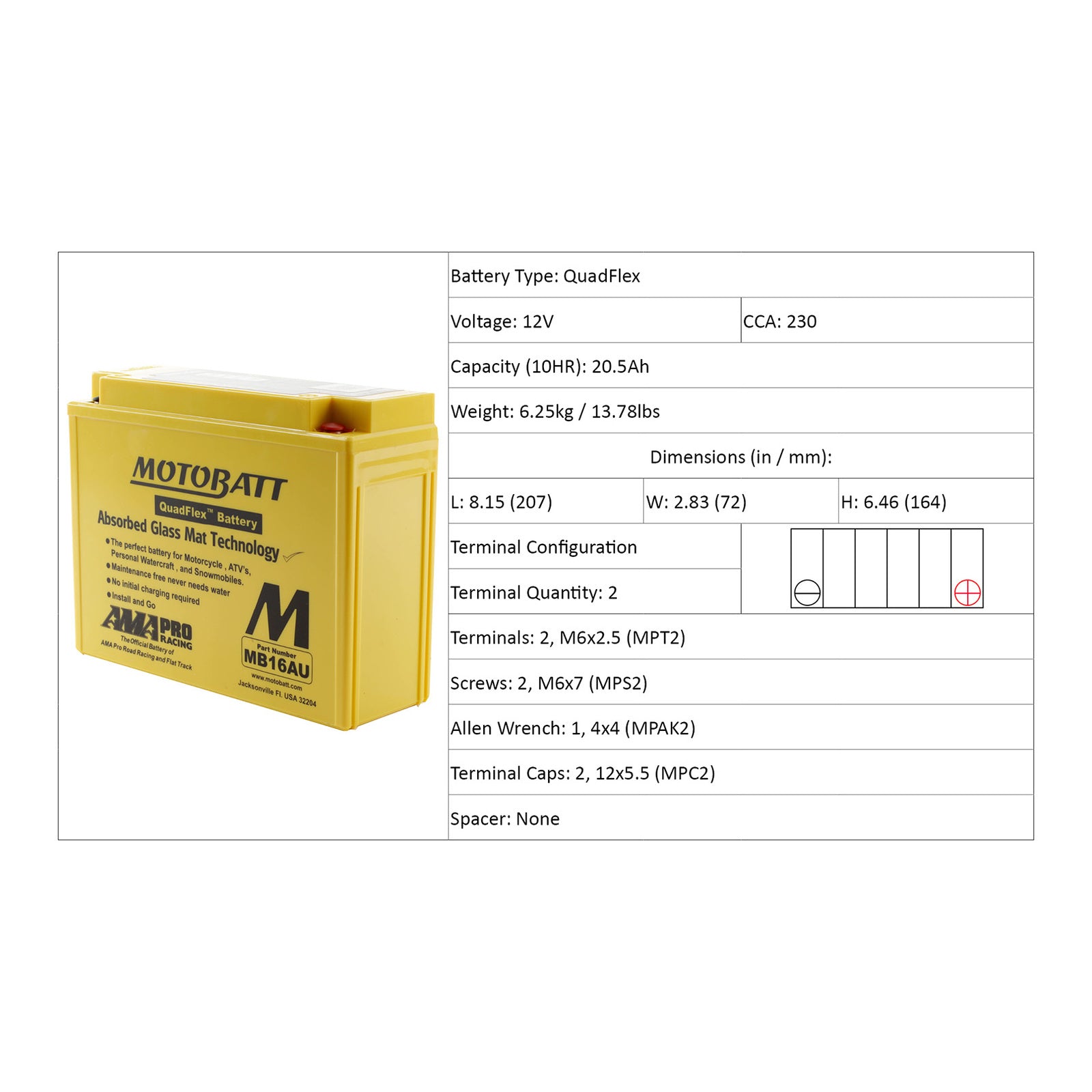 Motobatt Battery Quadflex AGM - MB16AU