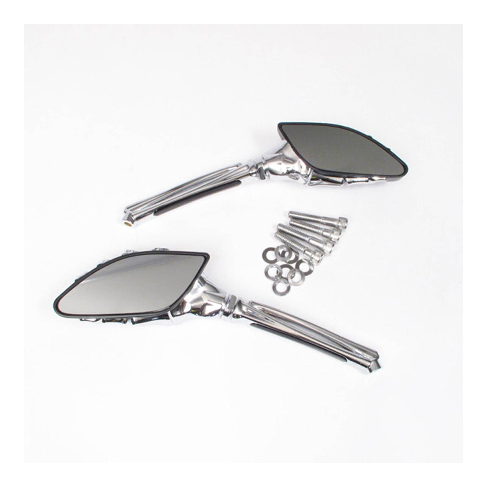 Whites Mirror - Universal Skeleton Hand Chrome / Black Harley (Pair)