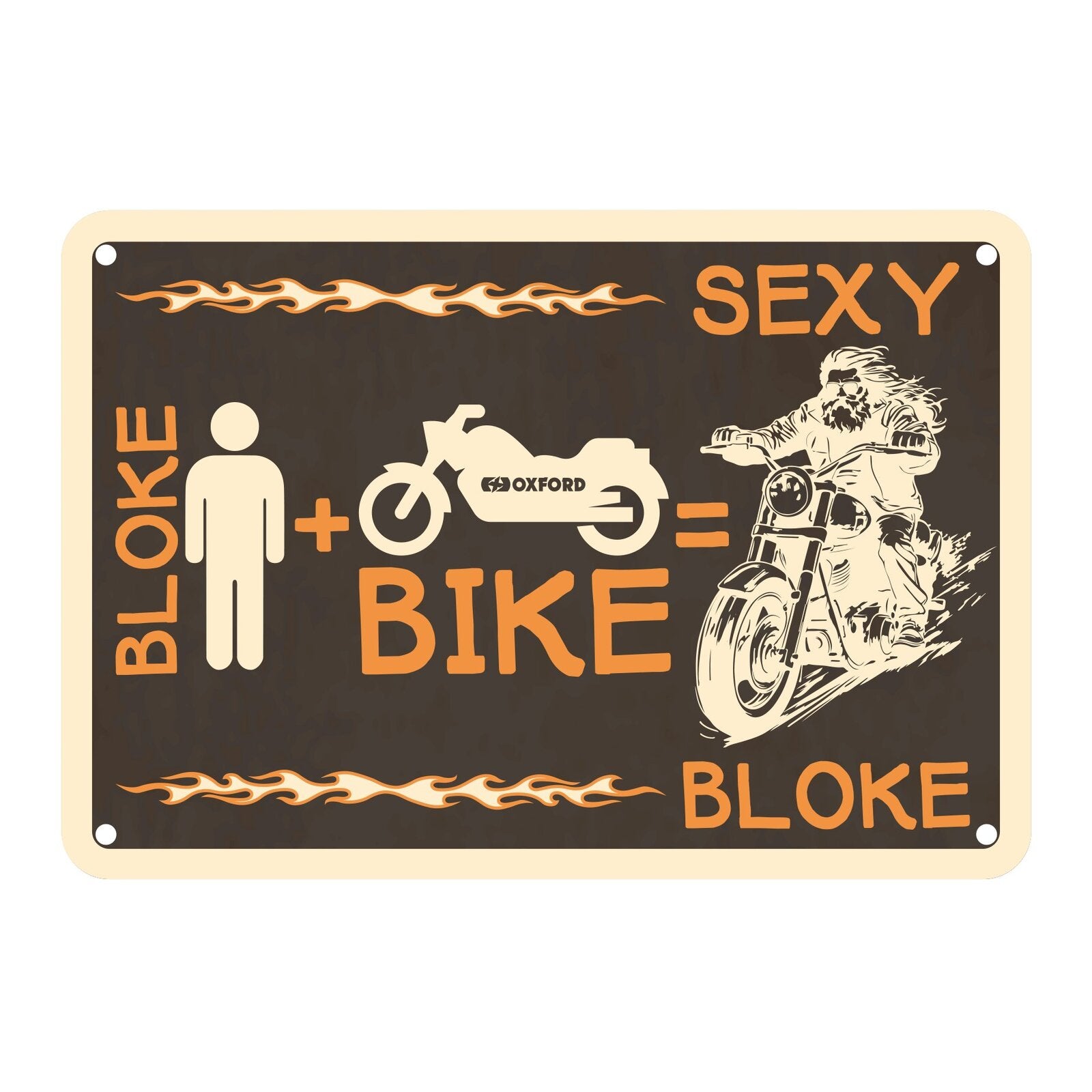 Oxford Garage Metal Sign: Bloke Man + Bike = Sexy Bloke