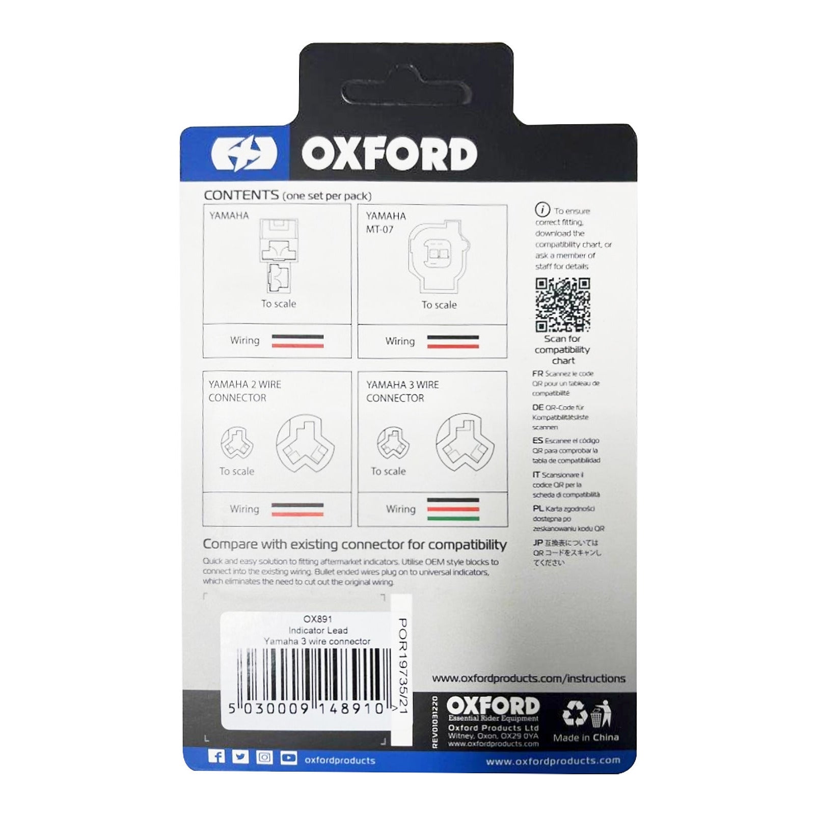 Oxford Indicator Leads Yamaha 3 Wire Connector with Day Light Function