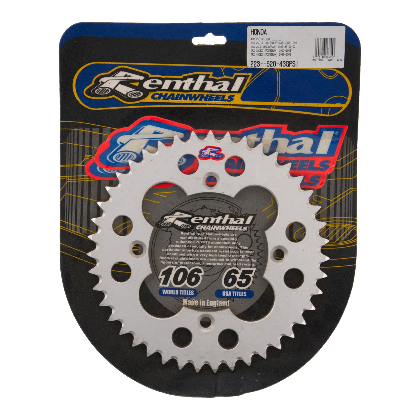 Renthal Sprocket Rear Green 43T Alloy 7075 T6 Grooved