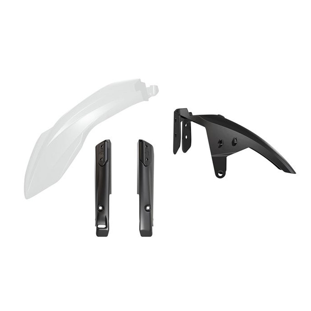 PLASTICS RTECH 3 PIECE FRONT FENDER & FORK WHITE BLACK YAMAHA XT700Z TENERE 19-24