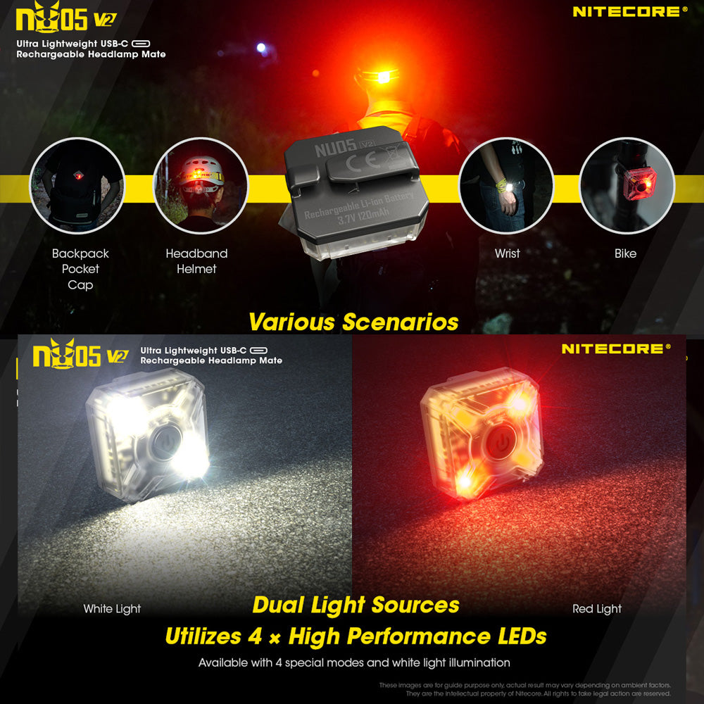 NITECORE NU05 V2 MINI USB HEADLAMP TORCH MATE