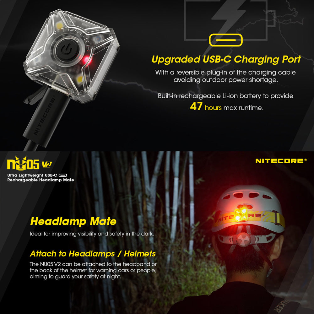 NITECORE NU05 V2 MINI USB HEADLAMP TORCH MATE