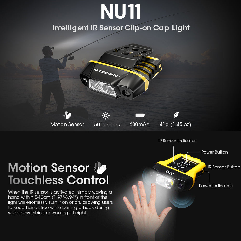 NITECORE 150 LUMEN INTELLIGENT IR SENSOR CLIP-ON CAP LIGHT