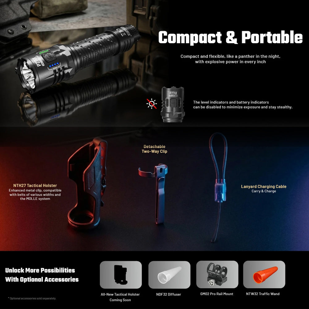 NITECORE RECHARGEABLE TACTICAL LED TORCH 5000 LUM WITH GLASS BREAK