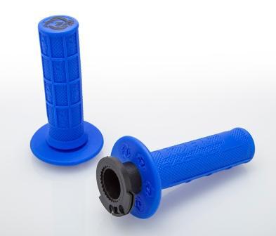DEFY MX LOCK ON GRIPS 1/2 WAFFLE SOFT COMPOUND, INCLUDES 2 STROKE & MINI BIKE THROTTLE CAMS BLUE
