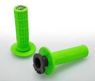DEFY MX LOCK ON GRIPS 1/2 WAFFLE SOFT COMPOUND, INCLUDES 2 STROKE & MINI BIKE THROTTLE CAMS GREEN