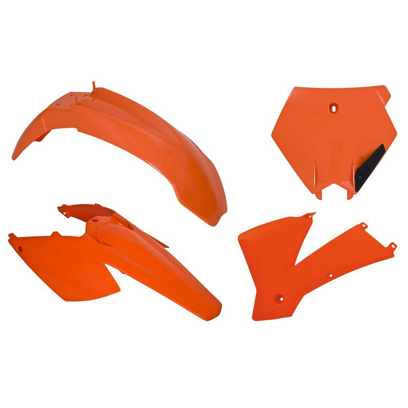 PLASTIC KIT RTECH FRONT & REAR FENDERS, SIDEPANELS & RADIATOR SHROUDS & FRONT NUMBER PLATE KTM
