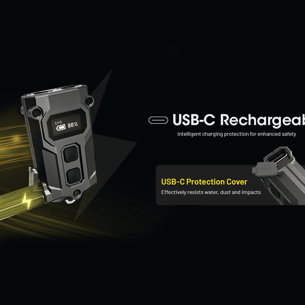 NITECORE 600 LUMEN USB-C RECHARGEABLE KEYCHAIN TORCH GREY