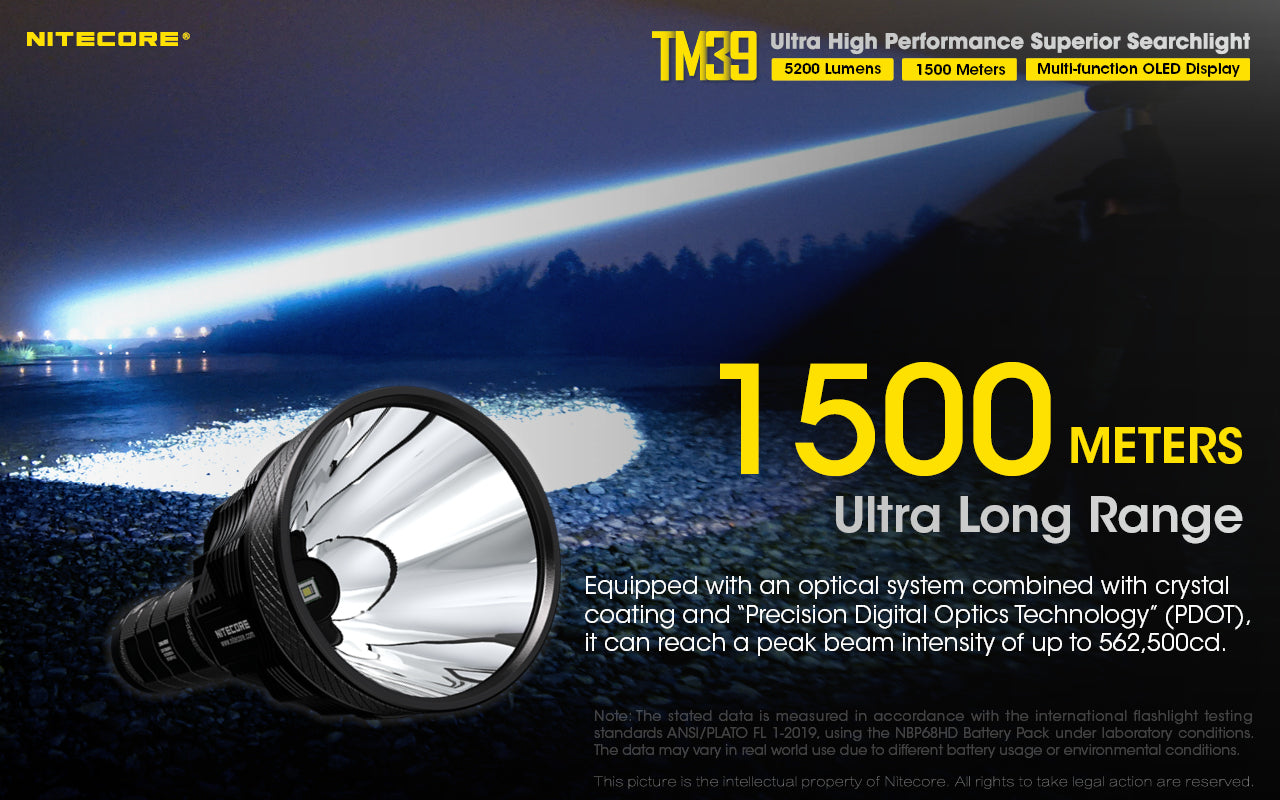 NITECORE TM39 5200 LUMEN LONG THROW RECHARGEABLE TORCH + ADAPTOR
