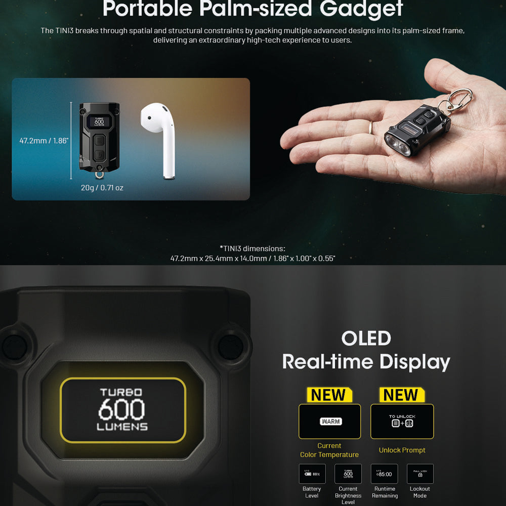 NITECORE 600 LUMEN USB-C RECHARGEABLE KEYCHAIN TORCH BLACK