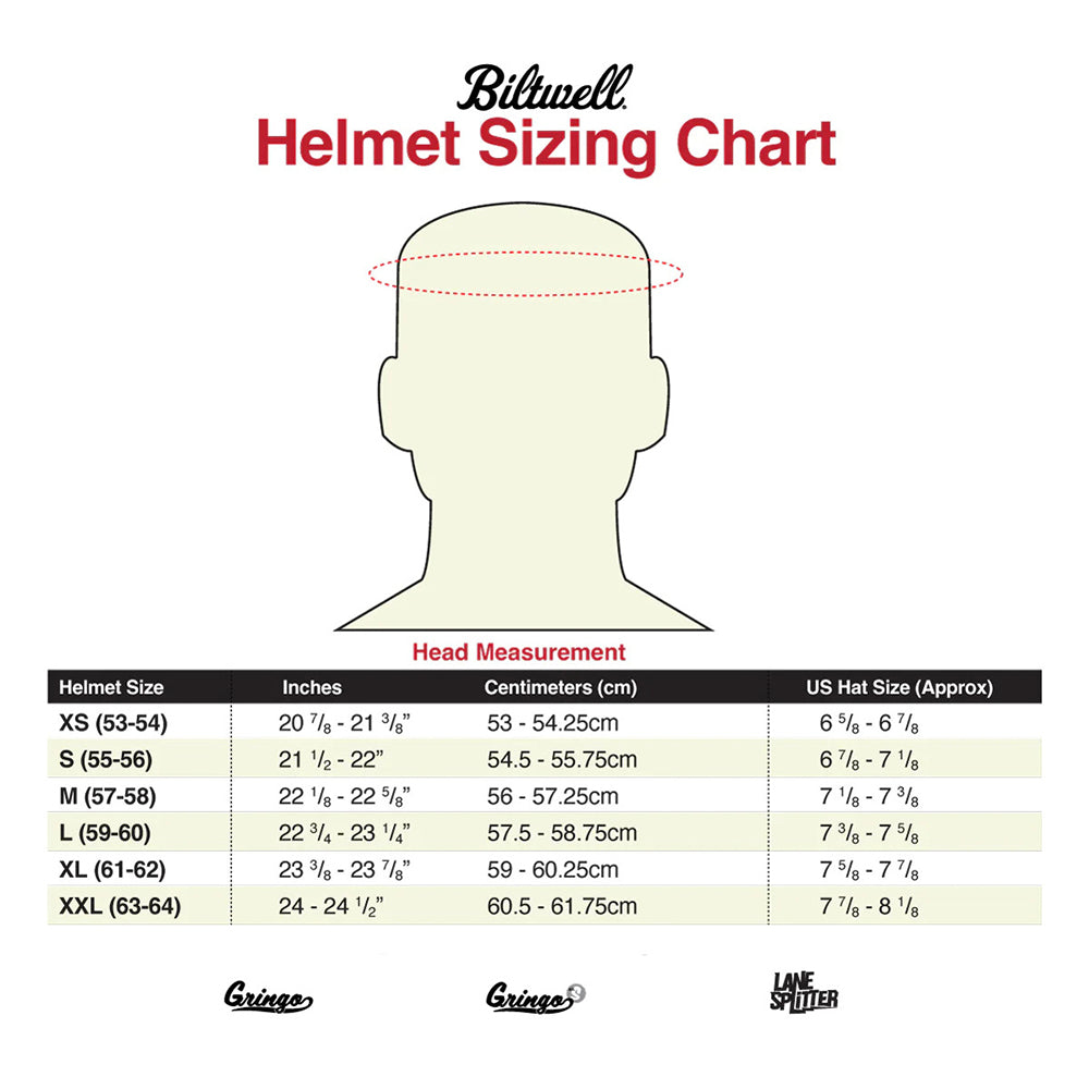 BILTWELL 2205 HELMET SIZING CHART