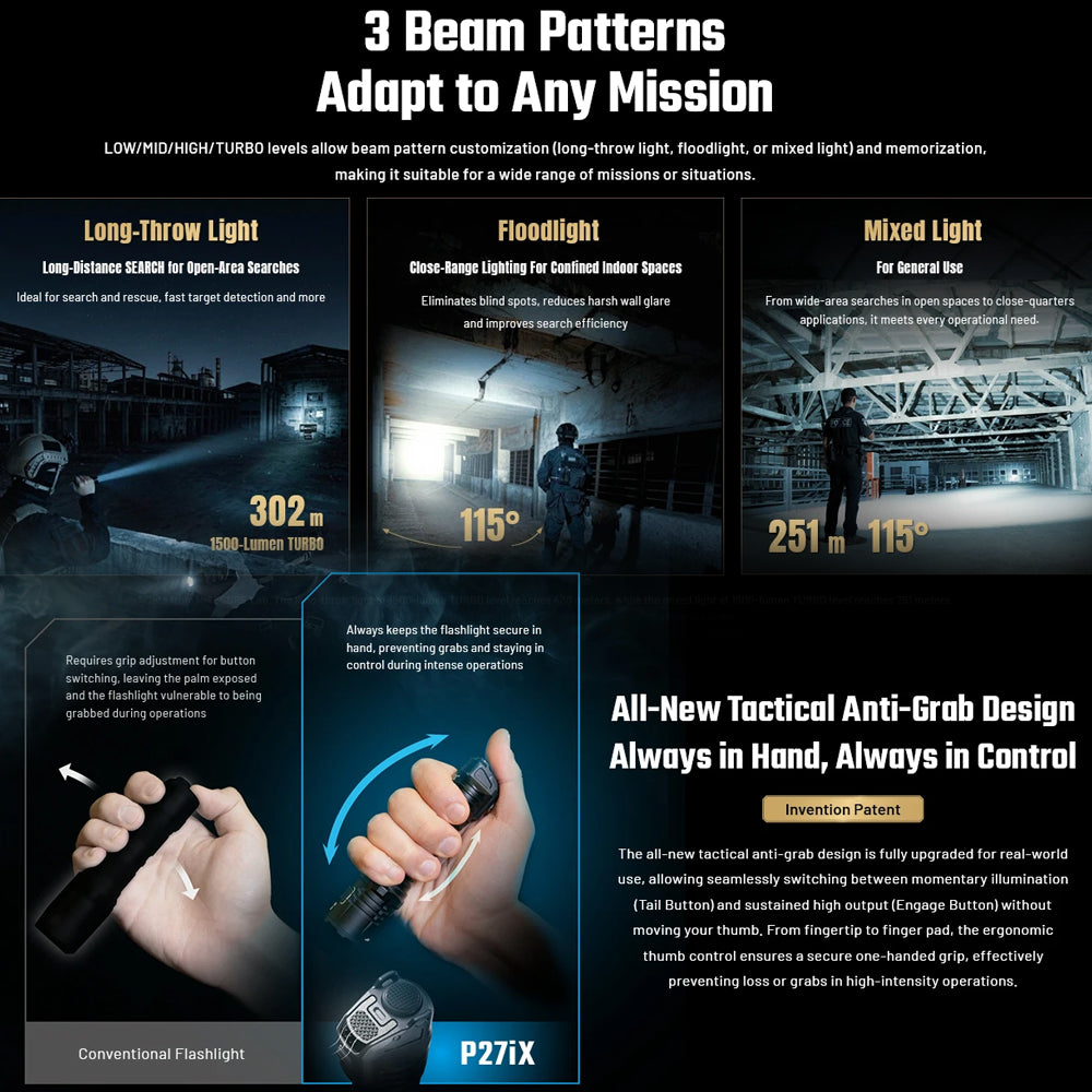 NITECORE RECHARGEABLE TACTICAL LED TORCH 5000 LUM WITH GLASS BREAK