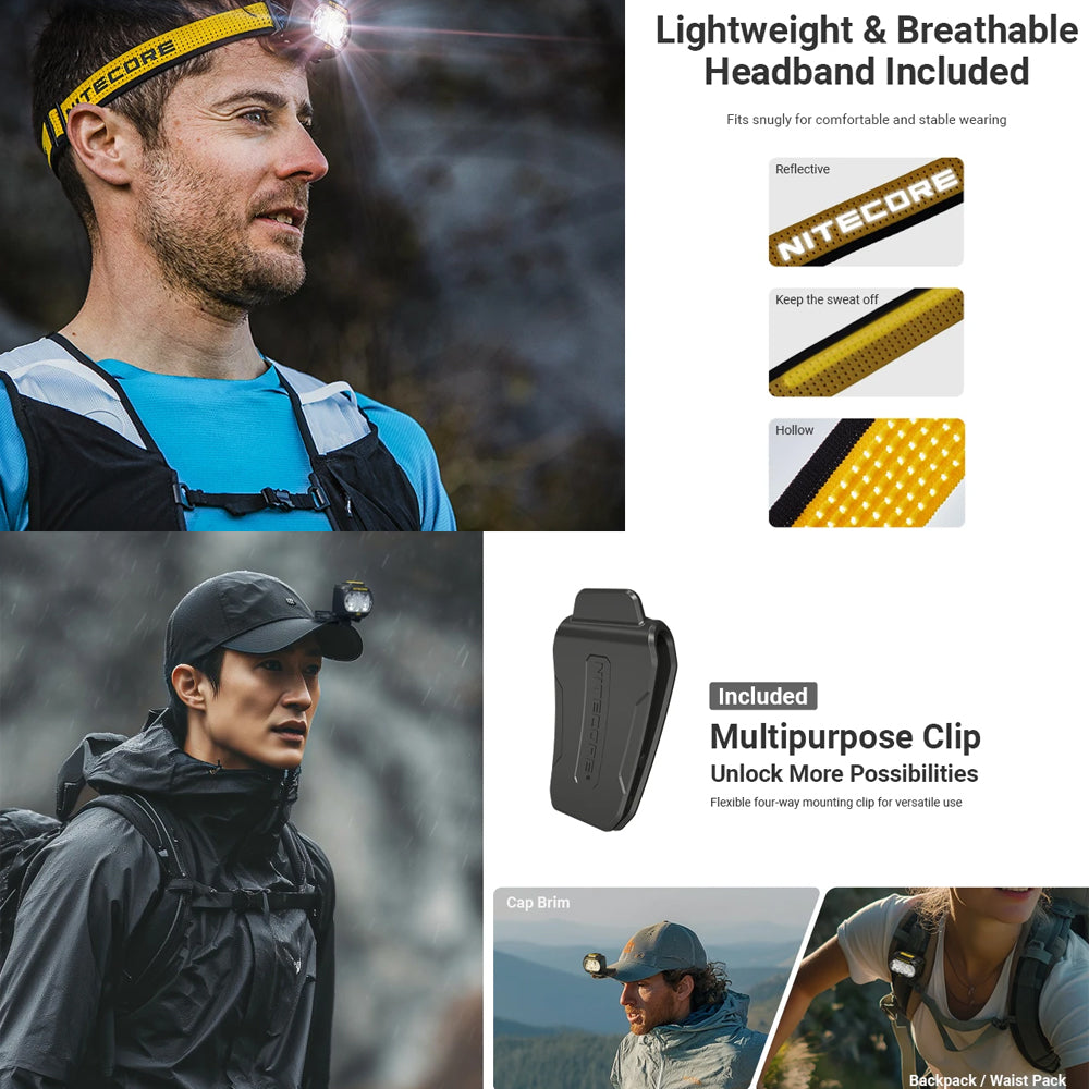 NITECORE 800 LUMEN USB RECHARGEABLE LED HEADLAMP TORCH WHITE