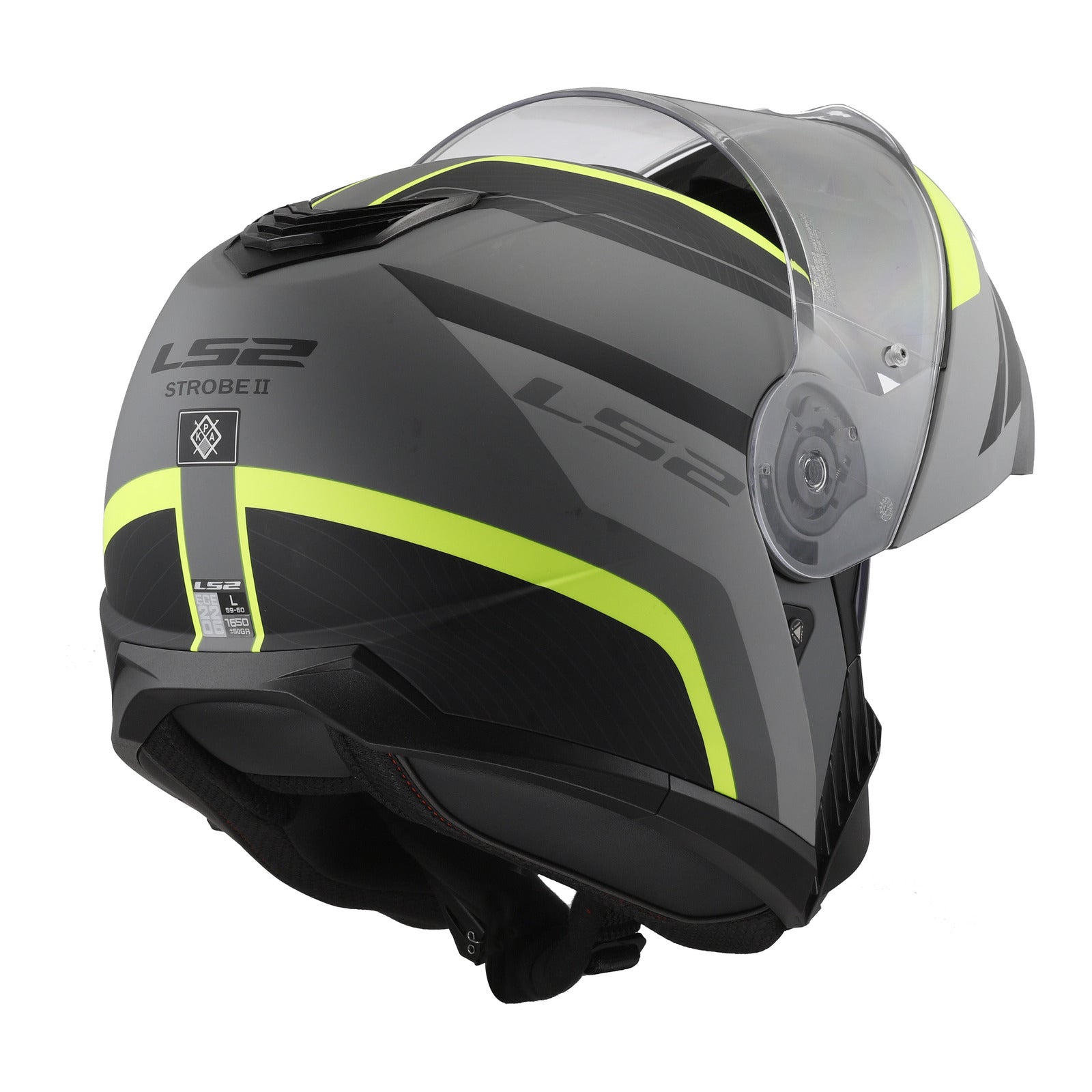 LS2 FF908 Strobe II Monza Flip Front Helmets - Matte Black / Hi-Vis Yellow 06