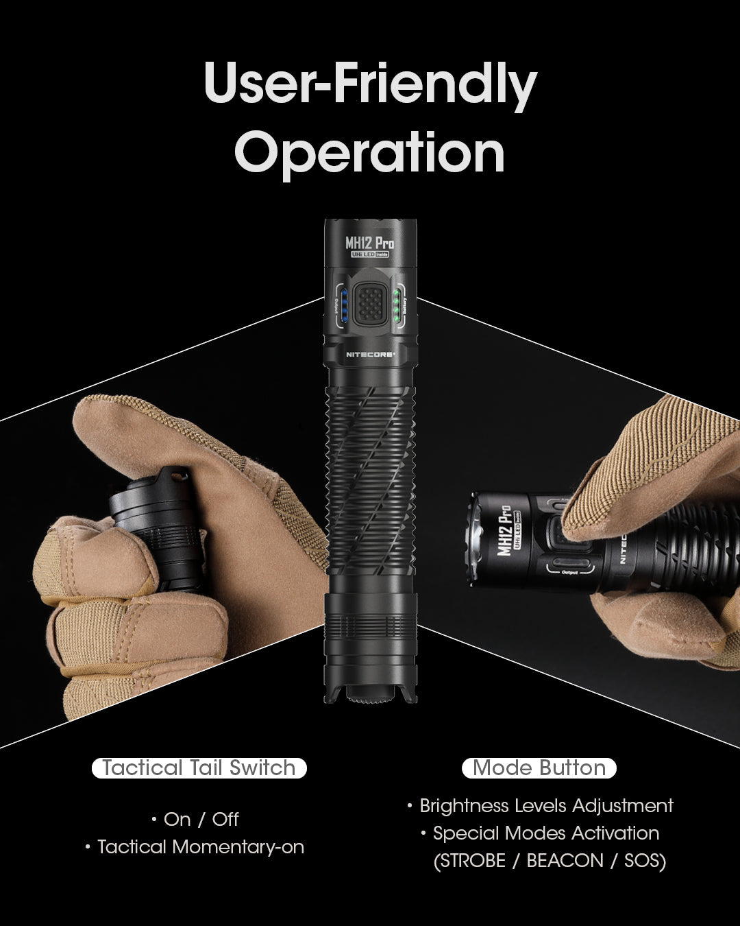 NITECORE MH12PRO 3300 LUMEN UHI USB-C TACTICAL FLASHLIGHT 505 YARDS THROW