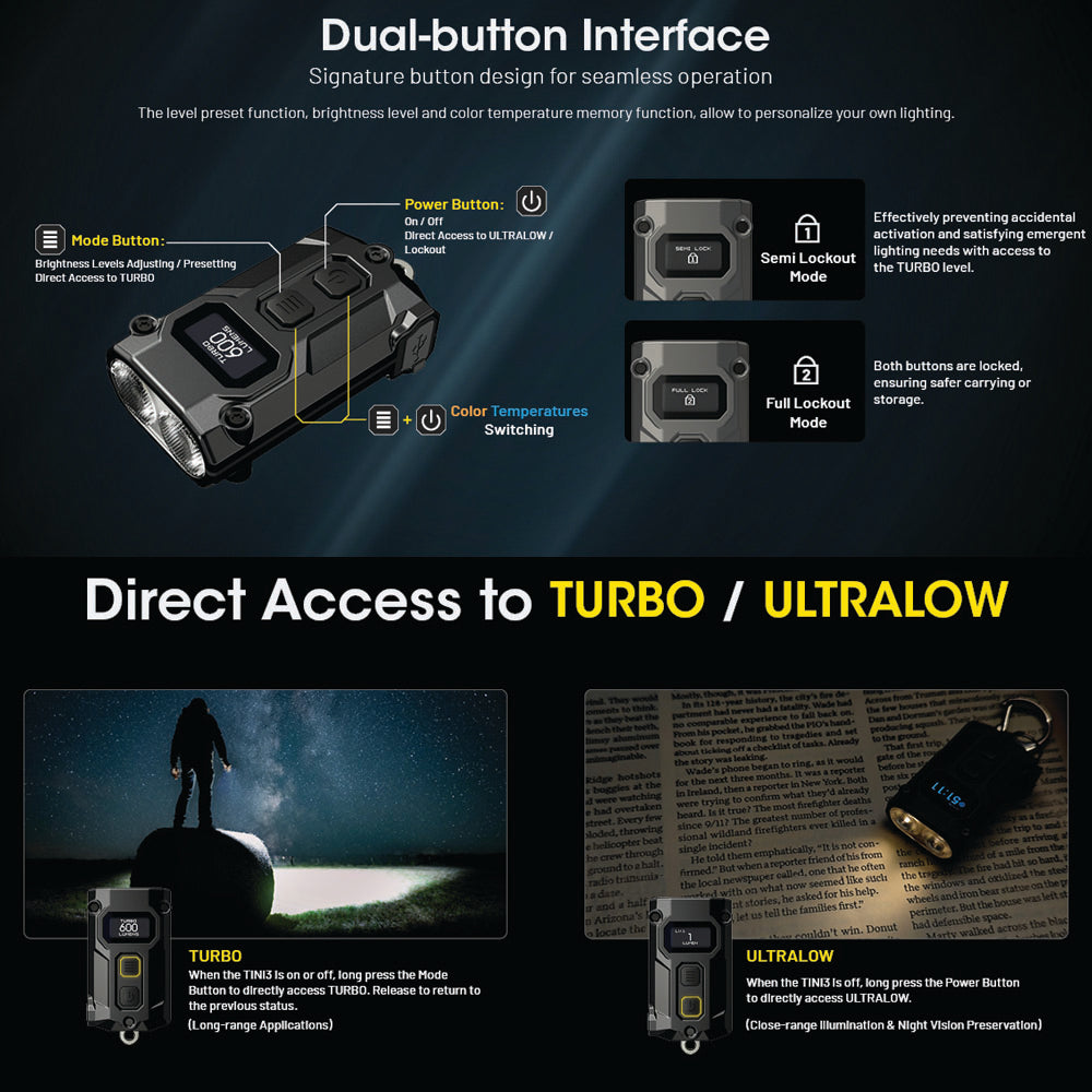 NITECORE 600 LUMEN USB-C RECHARGEABLE KEYCHAIN TORCH BLACK