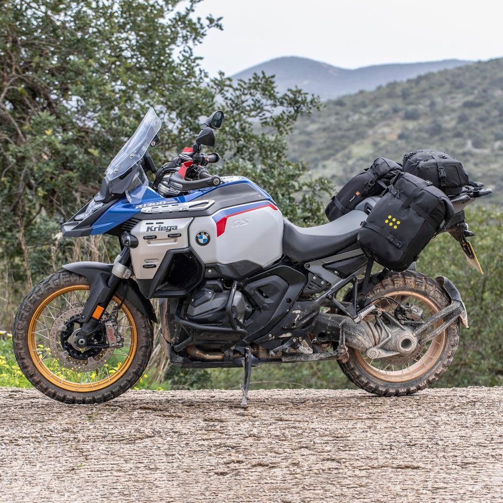Bike fitted with the Kreiga OS-BASE and OS-Adventure Packs
