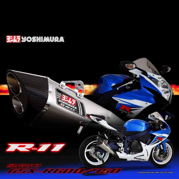 YM-170-571-552050 - Yoshimura R-11 dual exit slip-on for 2011 onwards Suzuki GSX-R600 and GSXR-750 in stainless with either a metal magic or stainless cover (SAMPLE PICTURE)