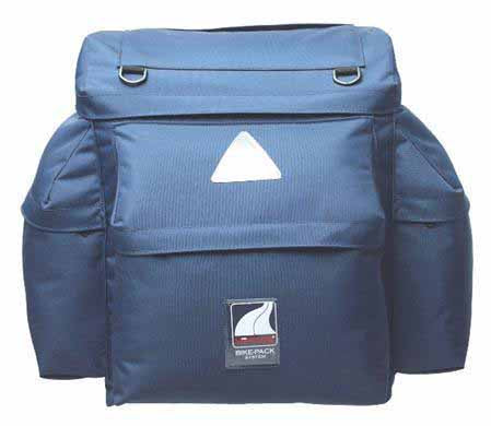 The Ventura Bathurst II pack is available in black, blue and red, has a 63L capacity, built in padded shoulder straps, reflective safety triangles front and rear