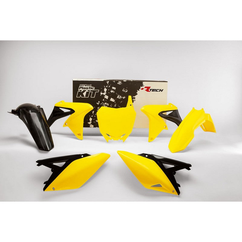 PLASTICS KIT RTECH FRONT FENDER NUMBERPLATE YELLOW SIDE PANELS&SHROUDS YELLOWBLACK REAR FENDERRMZ250