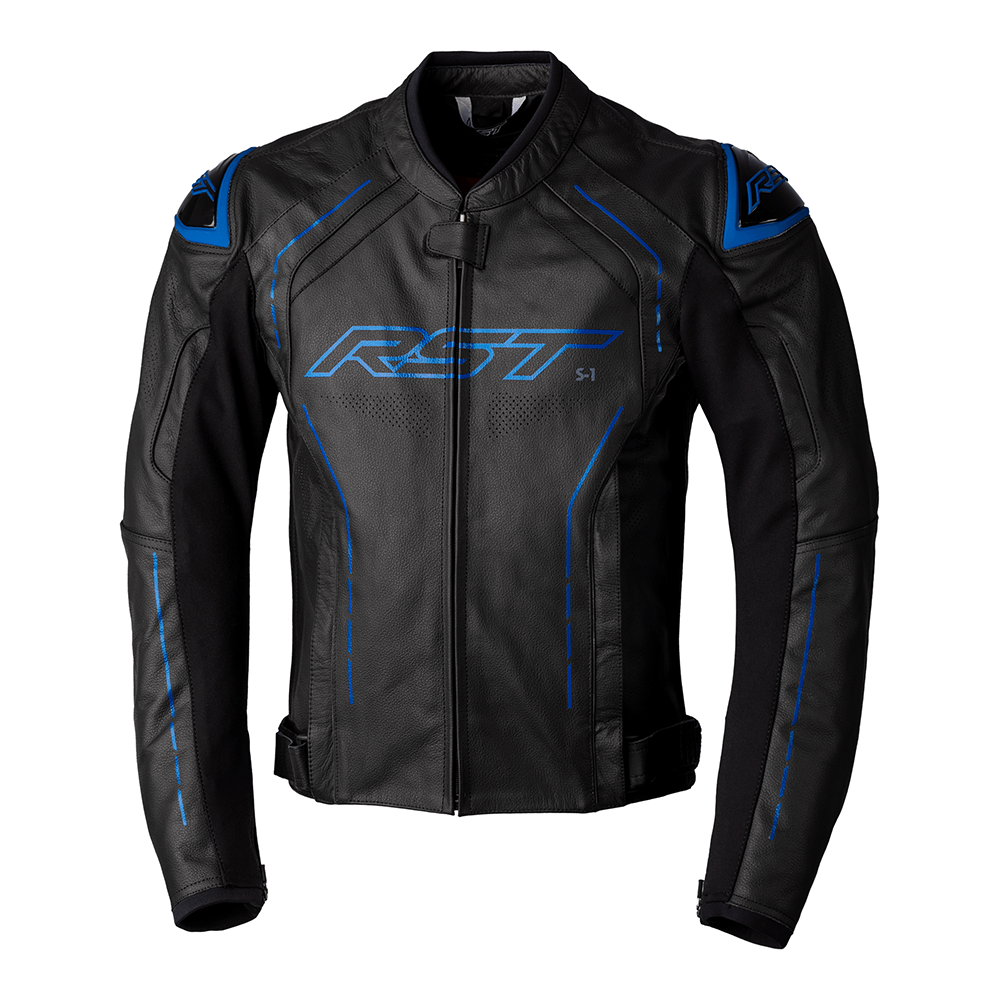 RST S1 LEATHER JACKET [BLACK/GREY/NEON BLUE]